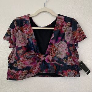 NWT Torrid Floral Wire Free Front Tie Short Sleeves Bikini Top